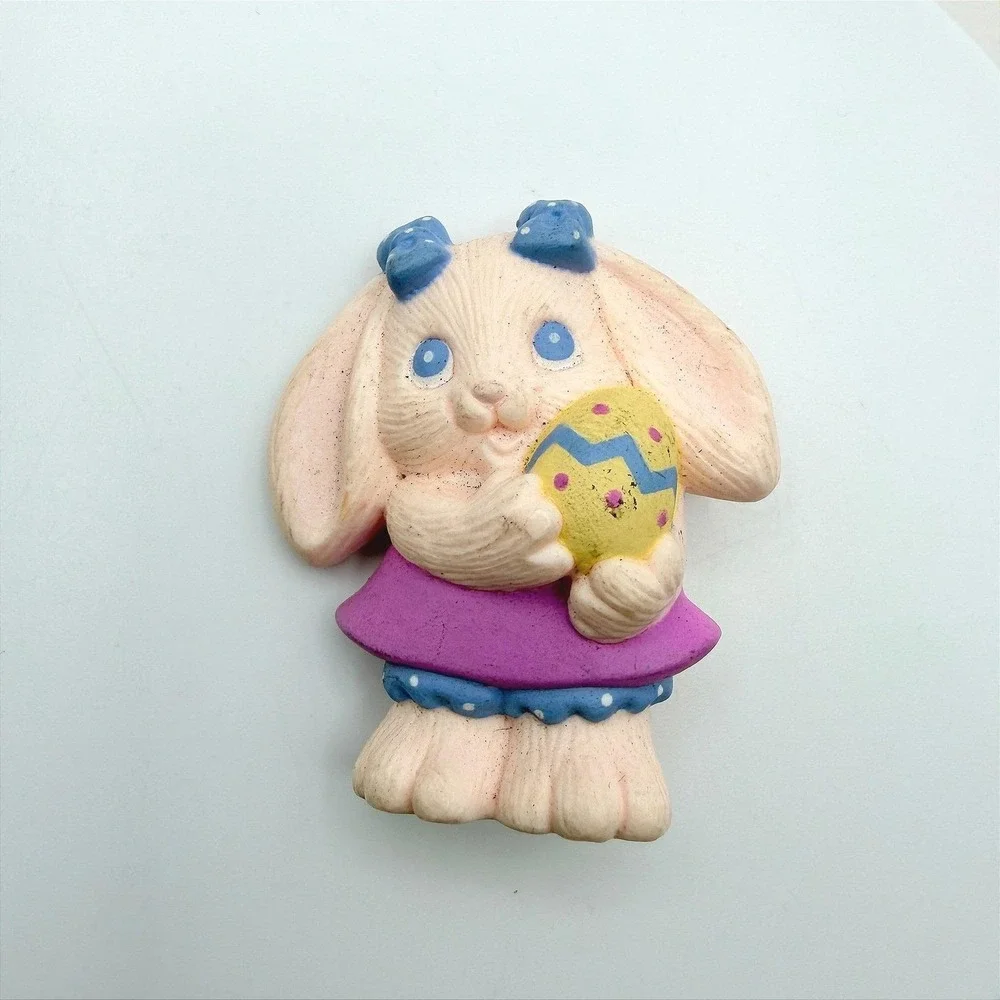 Vintage Hallmark Easter Bunny With Egg Multicolor Plastic Holiday Pin Brooch Y2K